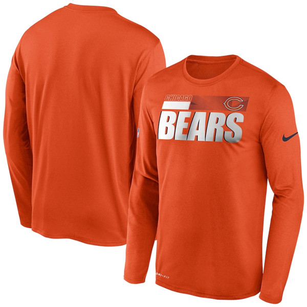 Chicago Bears 2020 Orange Sideline Impact Legend Performance Long Sleeve NFL T-Shirt (All Size)